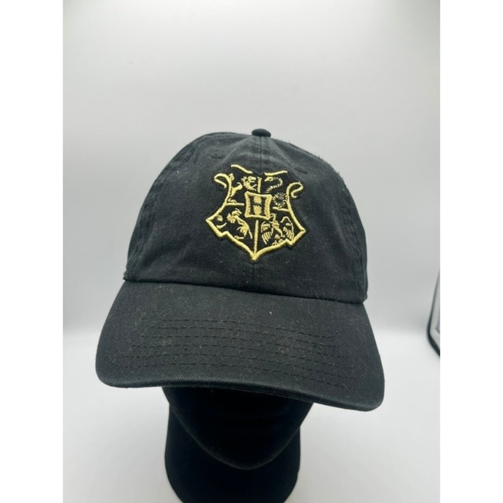 Harry Potter Hogwarts Crest Baseball Cap Black Gold Embroidered Hat One Size